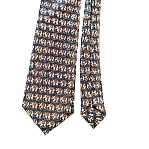 Kai‎ Long 100% Silk Hand Made Navy Blue Elephant Print Neck Tie